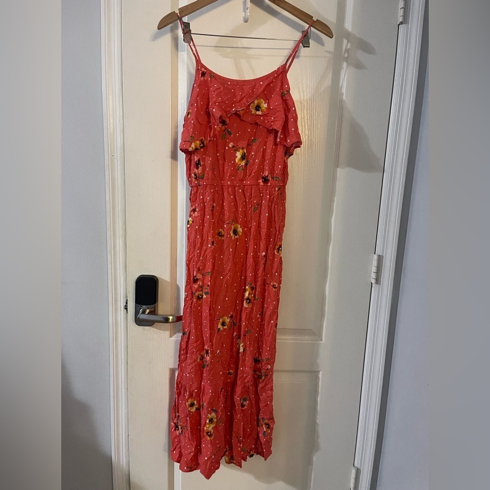 Chic Coral Floral Maxi Dress‎